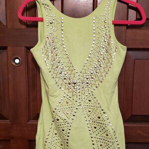 Ladies sz.10 River Island studded sleeveless shirt; pre-owned; lime; cotton/elas